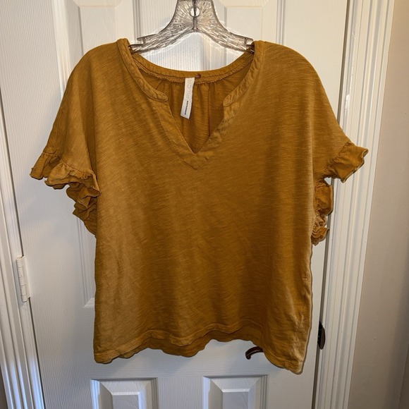 Anthropologie Tops - READ Pilcro Anthropologie Mustard Ruffle Sleeve Boho Slub Knit Top Medium